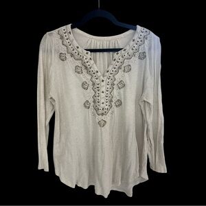 Embroidered and Beaded Cream Women's Top